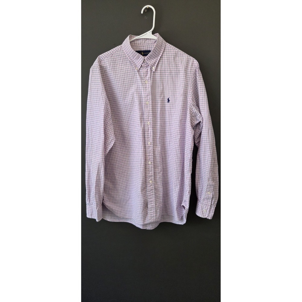 Ralph Lauren Shirt Men's 16.5 36/37 Blue/Pink Check Classic Fit Long Slv Button